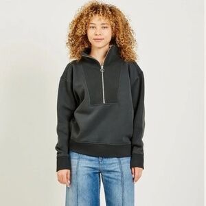 CLOSED Charcoal Grey Cotton Ribbed Half Zip Pullover Sweater - Medium